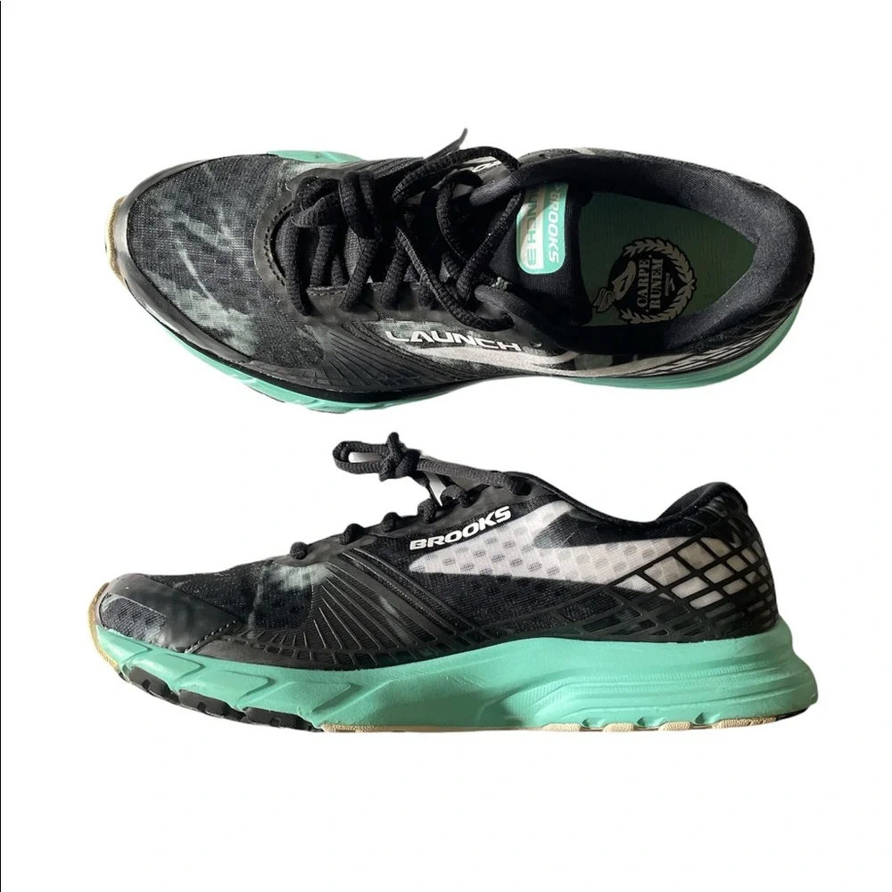 Brooks Women's Launch 3 Black/White/Ice Green Running Sneaker 9 B (M)